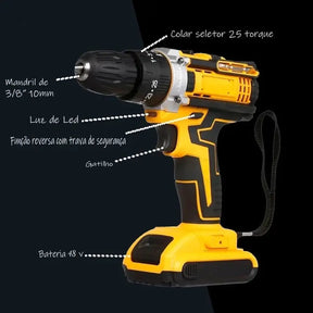 Parafusadeira Furadeira 48V 2 Baterias C/Maleta e Acessórios Completo + BRINDE EXCLUSIVO