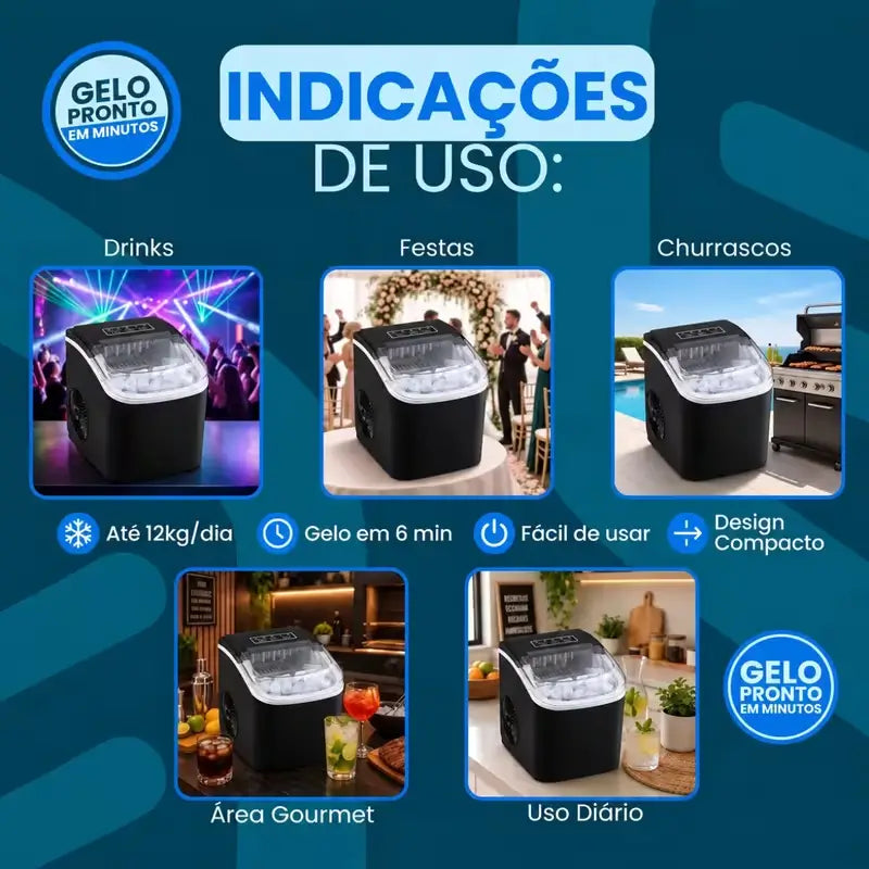 🔥 GELO PRONTO EM MINUTOS -  Máquina Turbo Ice Portátil - Gelo em 6min + COPOS DE BRINDE| PAGUE 1 LEVE 2 SOMENTE HOJE!