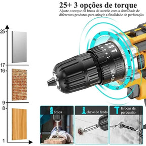 Parafusadeira Furadeira 48V 2 Baterias C/Maleta e Acessórios Completo + BRINDE EXCLUSIVO