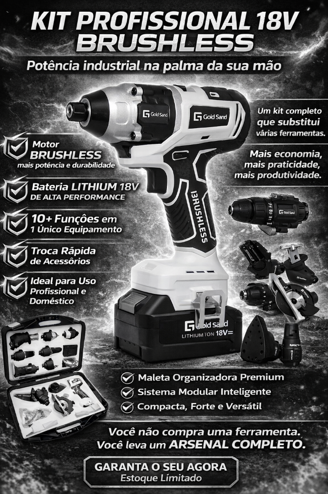 Kit 10 em 1 Parafusadeira, Lixadeira, Serra e Martelete Profissional + MALETA DE BRINDE - 1 ANO DE GARANTIA