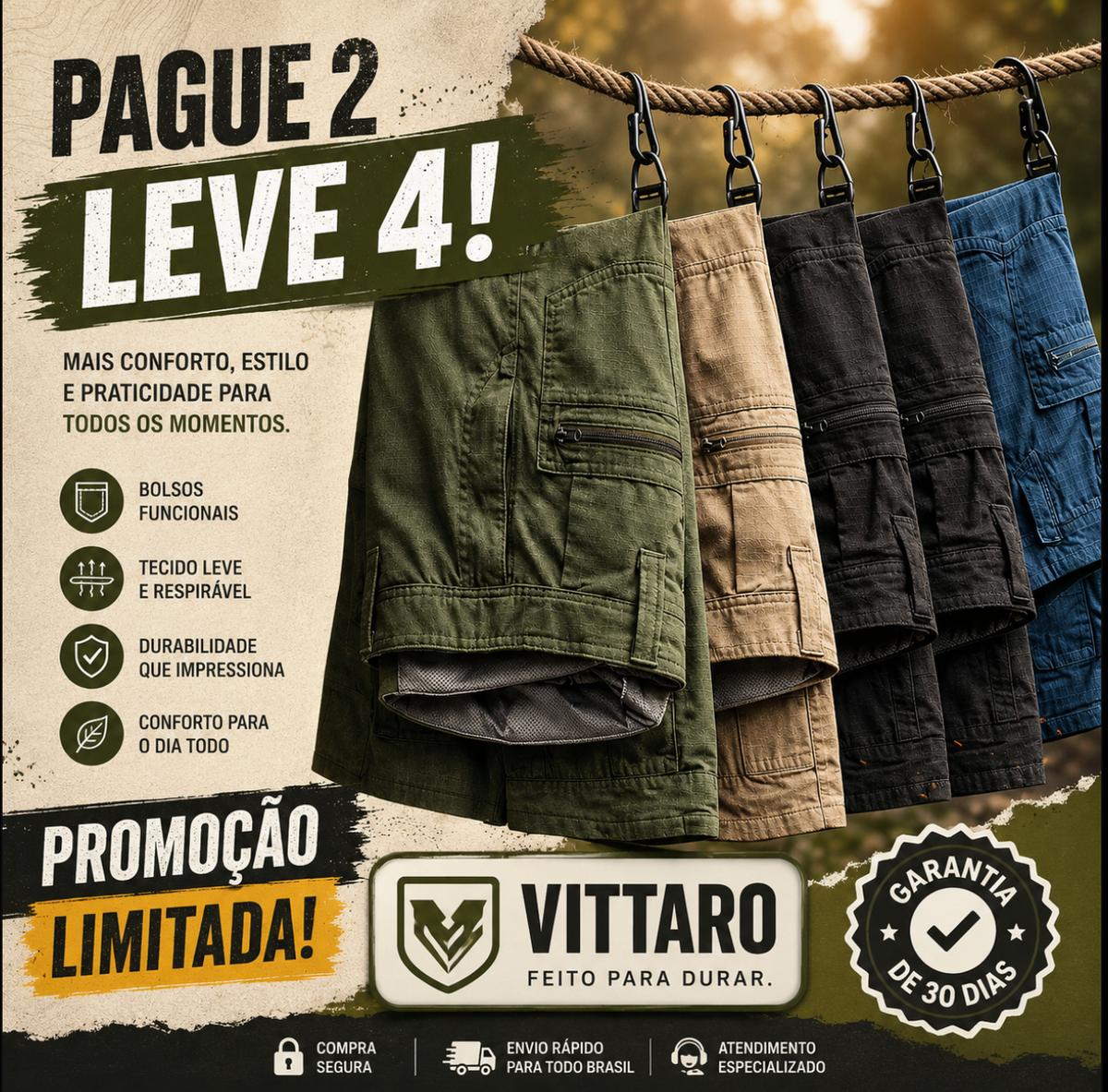 [Leve 4, Pague Só 2!] Calça Tática Delta Masculina em Ripstop Impermeável e Forro Mesh com Joelhos Articulados