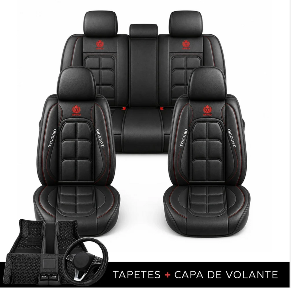 Kit Capa Banco de Carro Completo em Couro Legítimo Italiano + BRINDE: Kit Tapete Completo (SERVE EM TODOS OS CARROS))