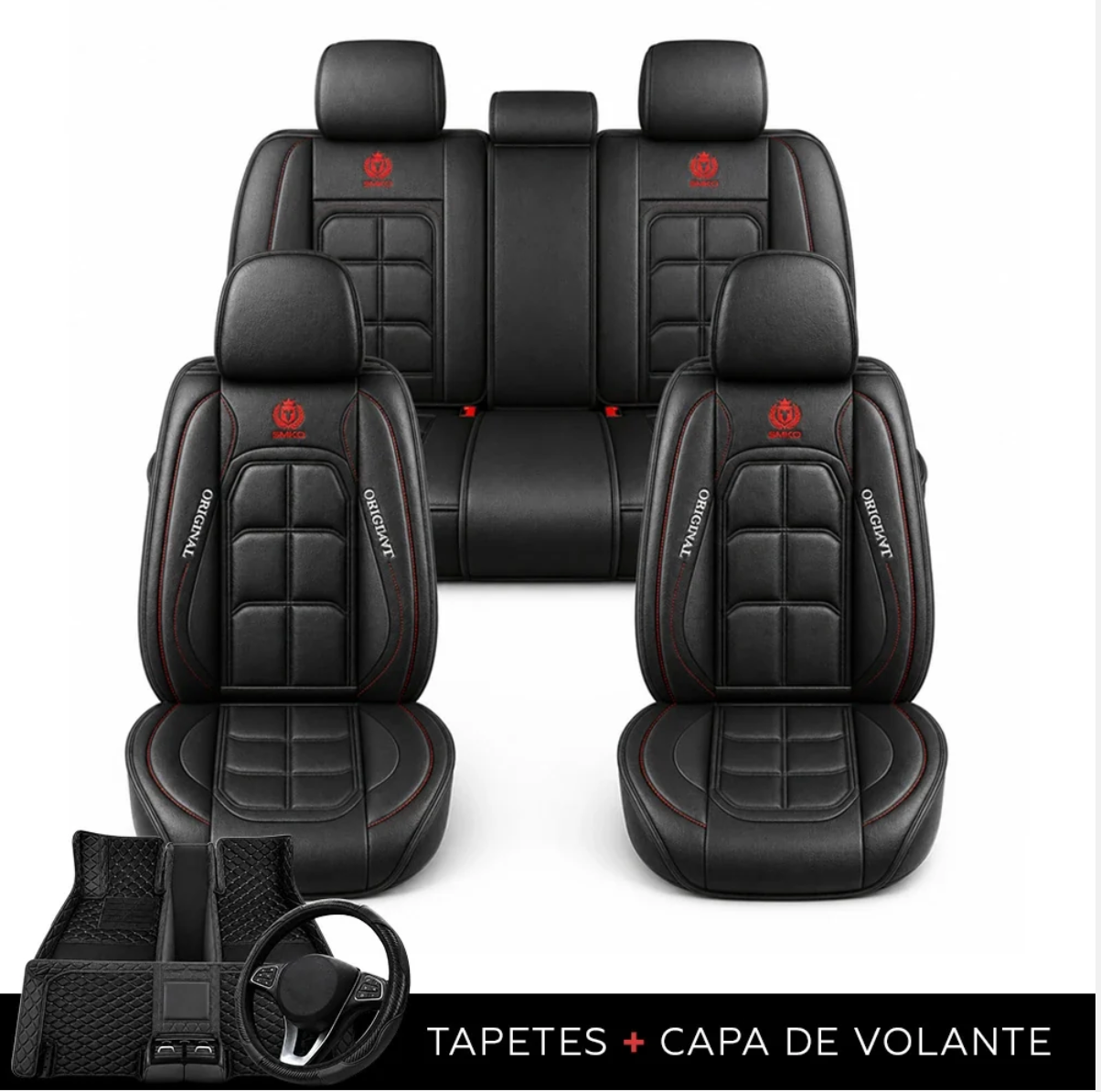 Kit Capa Banco de Carro Completo em Couro Legítimo Italiano + BRINDE: Kit Tapete Completo (SERVE EM TODOS OS CARROS))