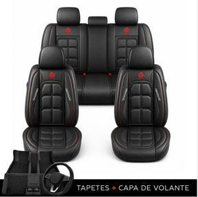 Kit Capa Banco de Carro Completo em Couro Legítimo Italiano + BRINDE: Kit Tapete Completo (SERVE EM TODOS OS CARROS))