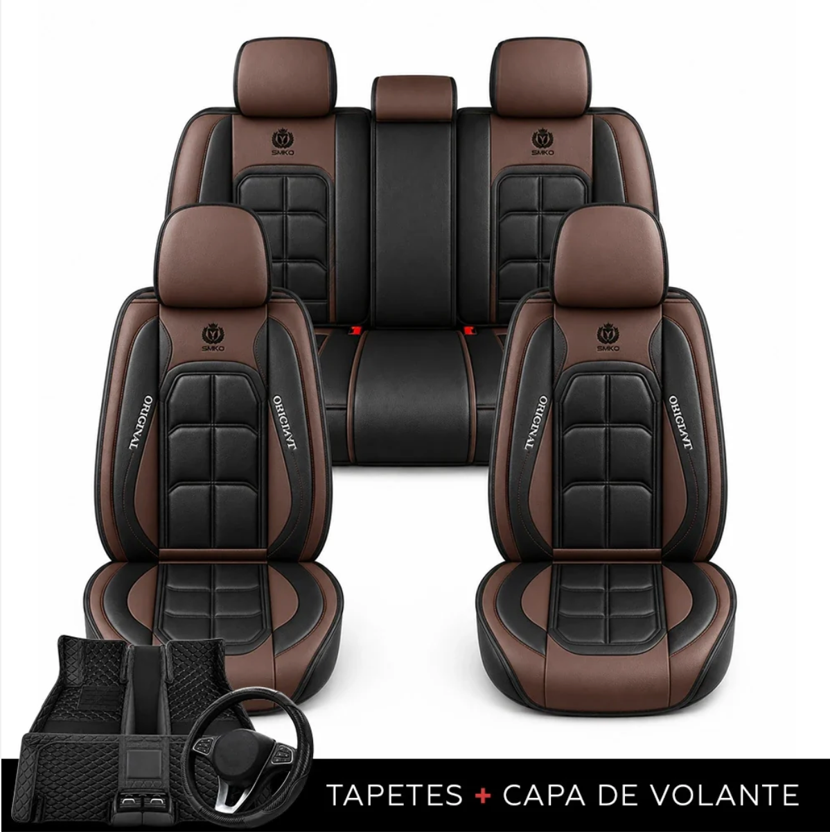 Kit Capa Banco de Carro Completo em Couro Legítimo Italiano + BRINDE: Kit Tapete Completo (SERVE EM TODOS OS CARROS))
