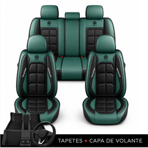 Kit Capa Banco de Carro Completo em Couro Legítimo Italiano + BRINDE: Kit Tapete Completo (SERVE EM TODOS OS CARROS))