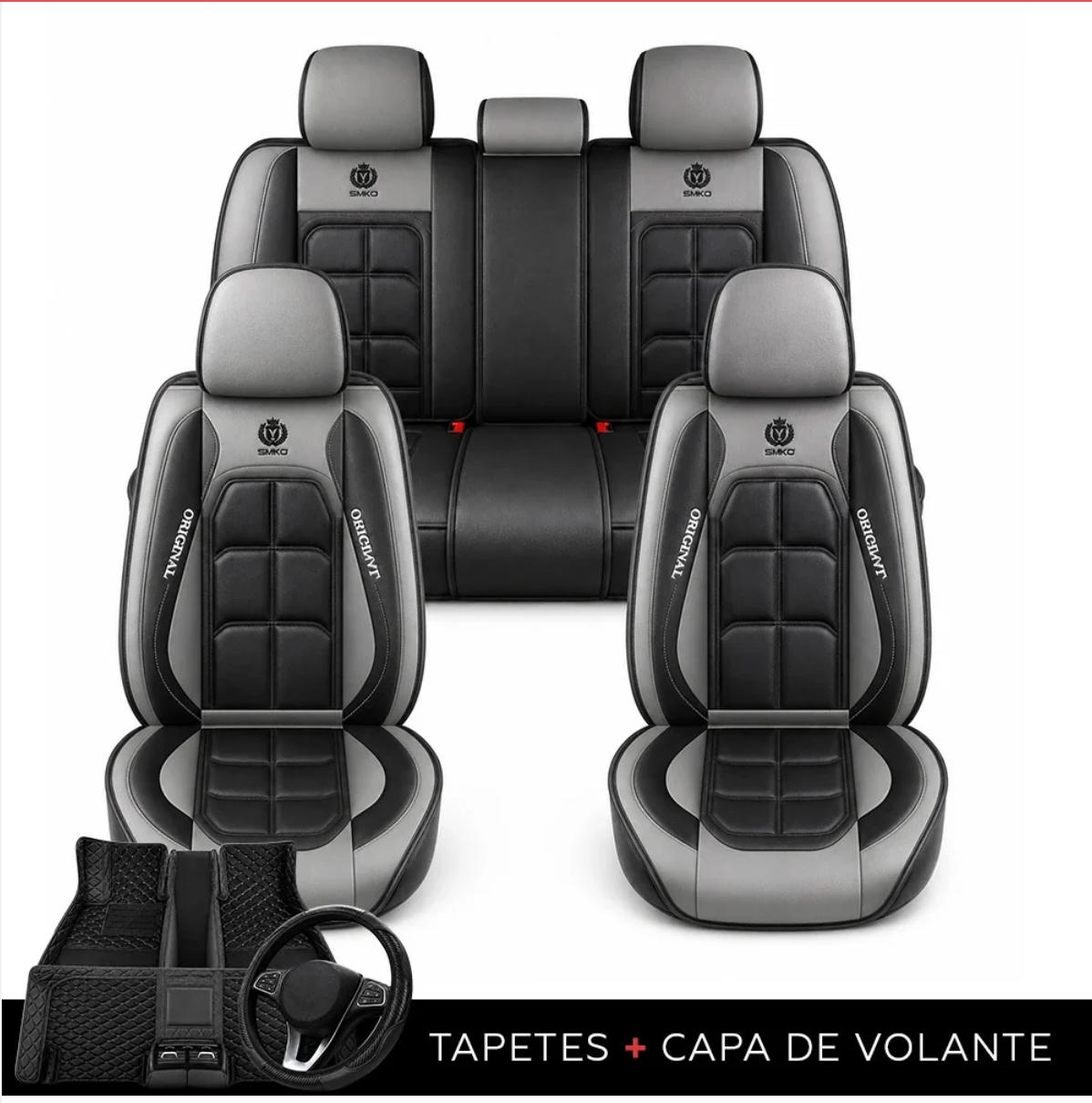 Kit Capa Banco de Carro Completo em Couro Legítimo Italiano + BRINDE: Kit Tapete Completo (SERVE EM TODOS OS CARROS))