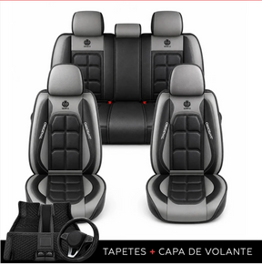 Kit Capa Banco de Carro Completo em Couro Legítimo Italiano + BRINDE: Kit Tapete Completo (SERVE EM TODOS OS CARROS))
