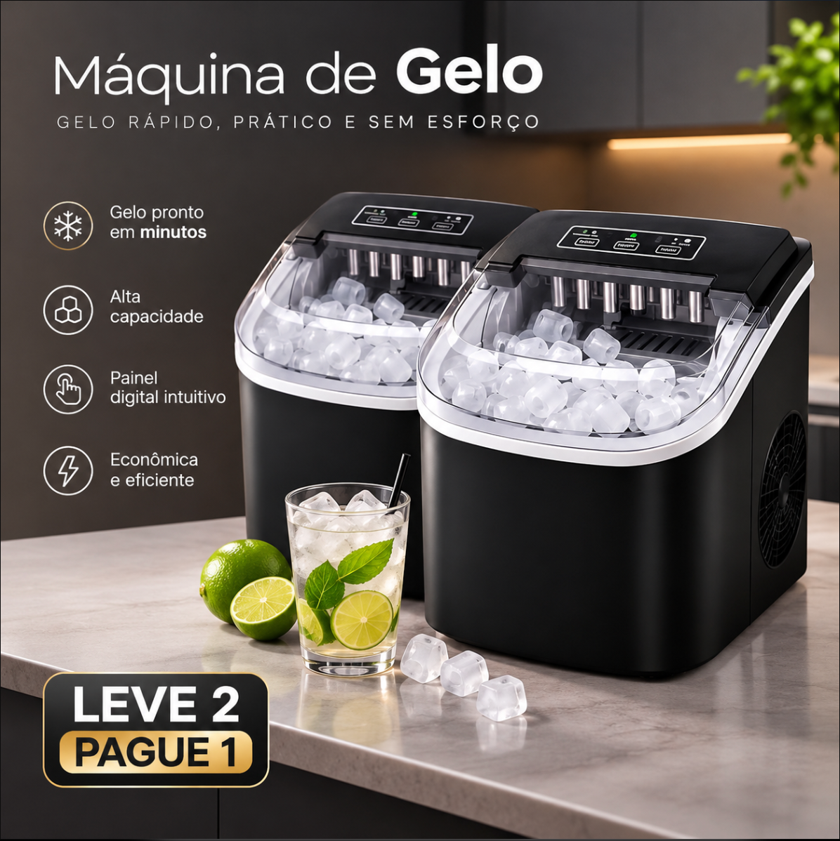 🔥 GELO PRONTO EM MINUTOS -  Máquina Turbo Ice Portátil - Gelo em 6min + COPOS DE BRINDE| PAGUE 1 LEVE 2 SOMENTE HOJE!