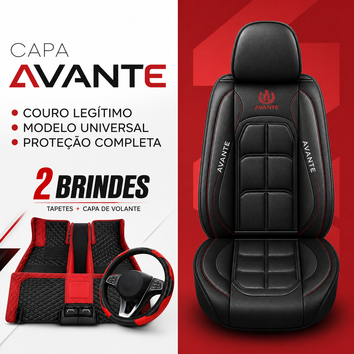 Kit Capa Banco de Carro Completo em Couro Legítimo Italiano + BRINDE: Kit Tapete Completo (SERVE EM TODOS OS CARROS))