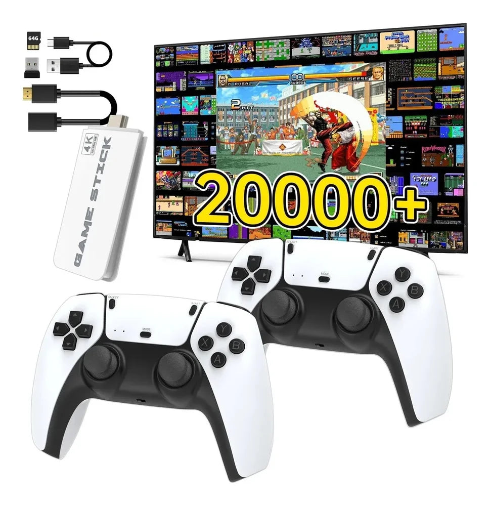 🔥 Mega Promo Console Game Stick M15 Pro 4K 3D 64GB 20mil jogos R36S K5 X12 - Branco 🔥