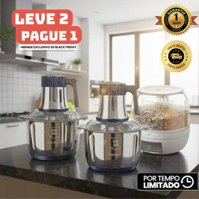 Moedor Elétrico Multiuso TurboChef Inox 5 em 1 + BRINDE: Dispenser Giratório Automático