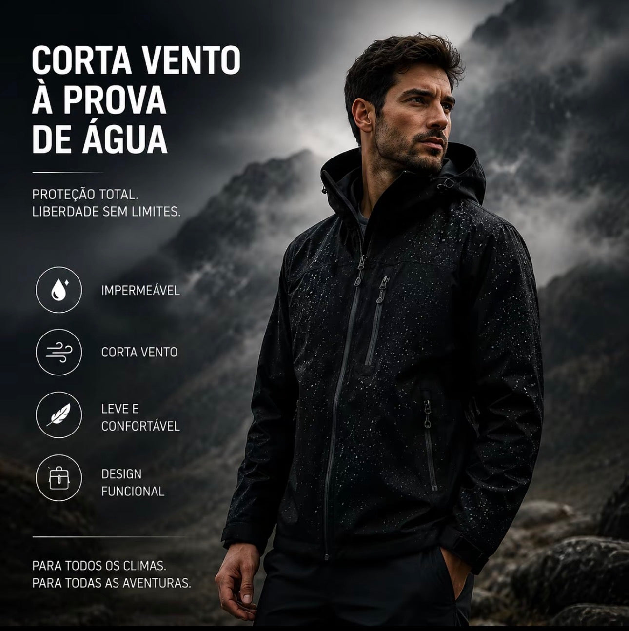 PAGUE 1 LEVE 3 - Jaqueta Corta-Vento Ultra Leve, proteção contra chuva e vento - impermeavél + Brindes