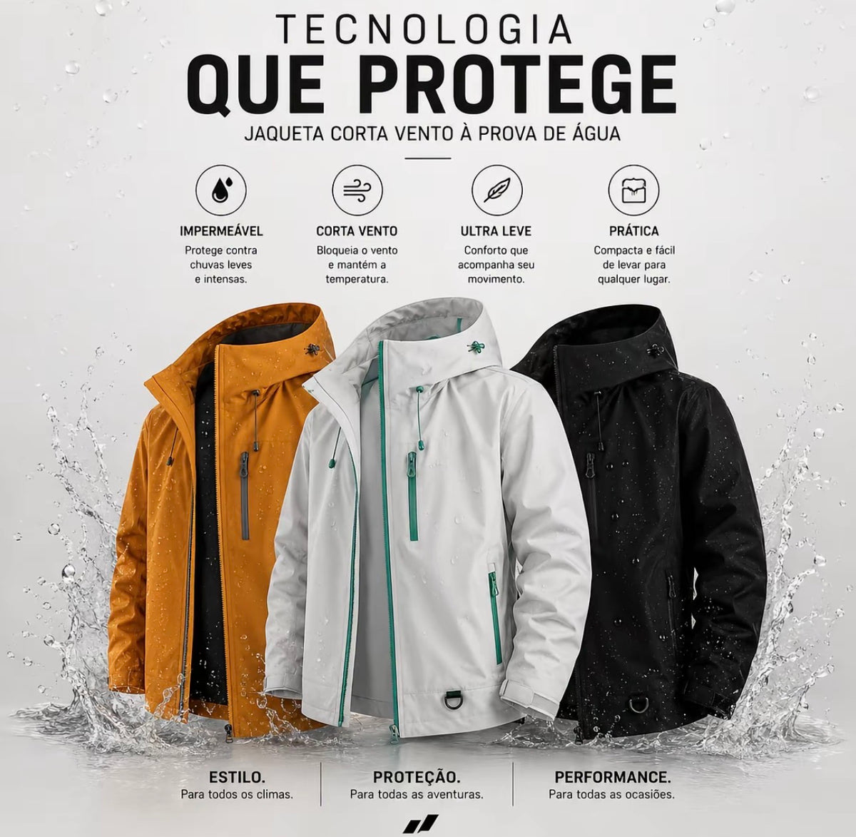PAGUE 1 LEVE 3 - Jaqueta Corta-Vento Ultra Leve, proteção contra chuva e vento - impermeavél + Brindes