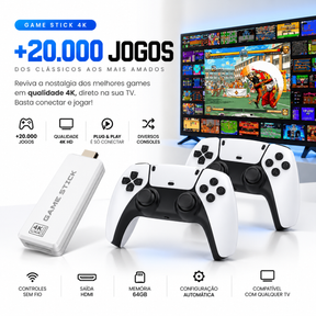 🔥 Mega Promo Console Game Stick M15 Pro 4K 3D 64GB 20mil jogos R36S K5 X12 - Branco 🔥