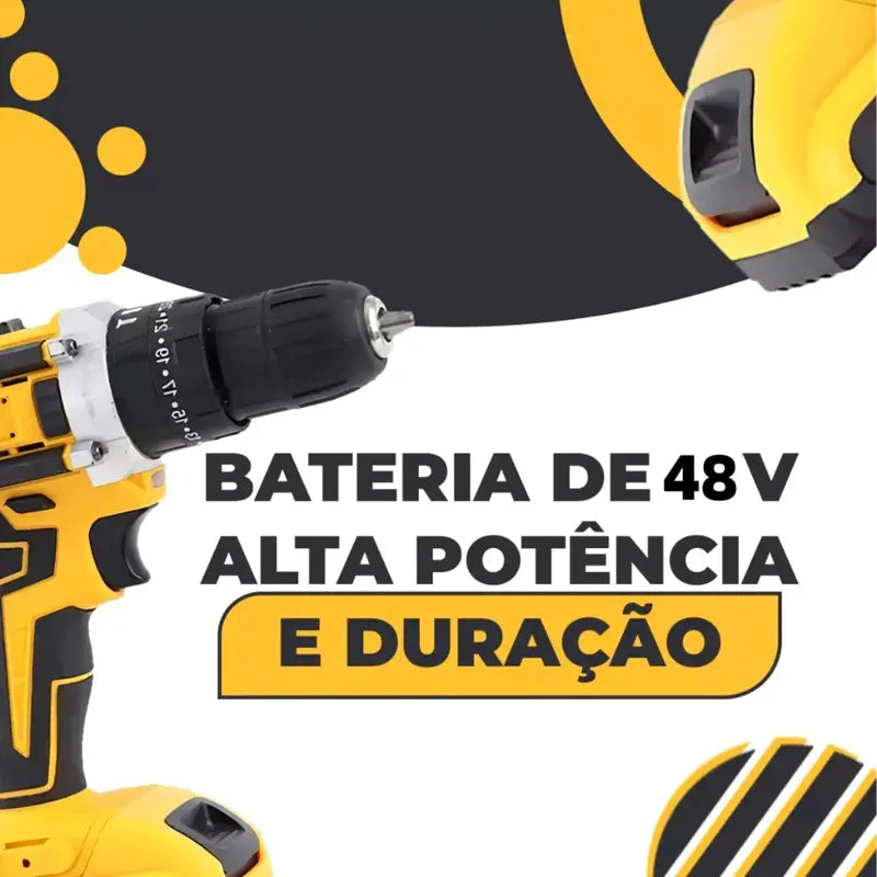 Parafusadeira Furadeira 48V 2 Baterias C/Maleta e Acessórios Completo + BRINDE EXCLUSIVO