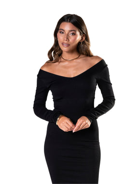 Vestido de manga comprida com decote em V